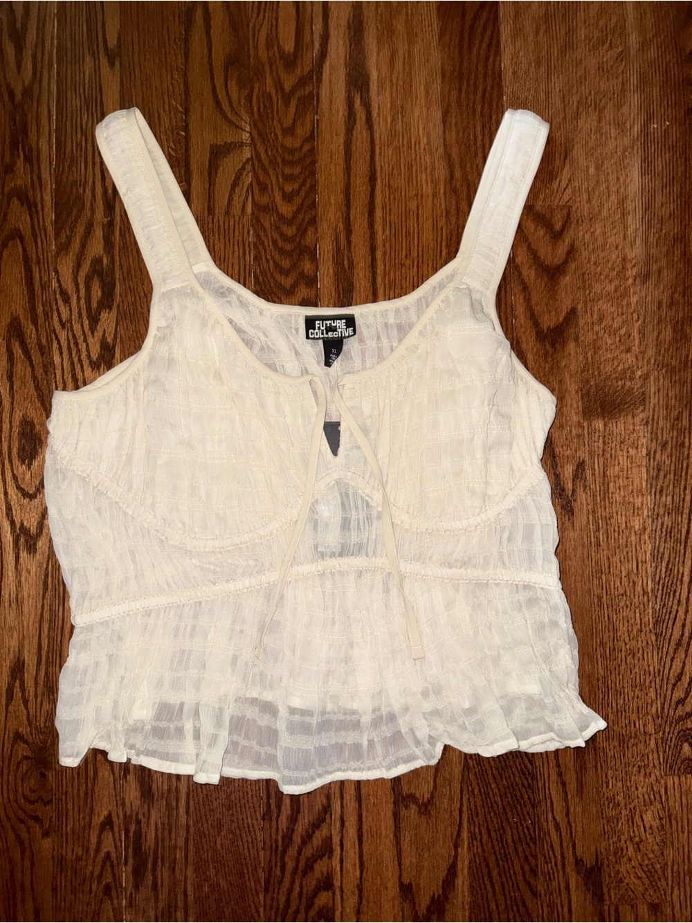 Future Collective Cream Textured Tie-Front Camisole